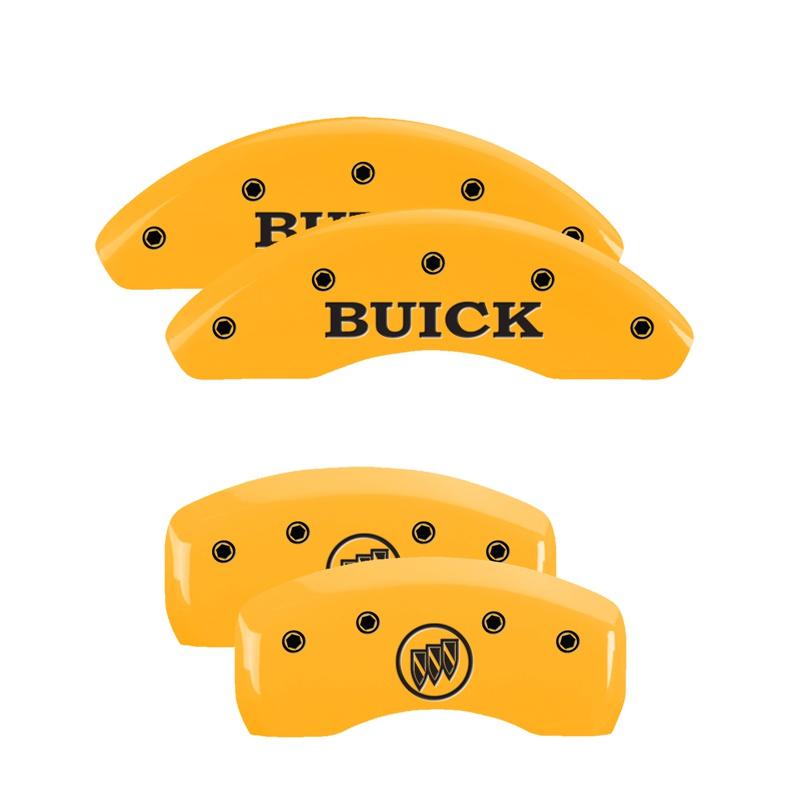 MGP Set Of 4: Yellow Finish, Black Buick / Buick Shield Logo (1997-2005 Buick Century, Buick Regal) - 49009SBSHYL
