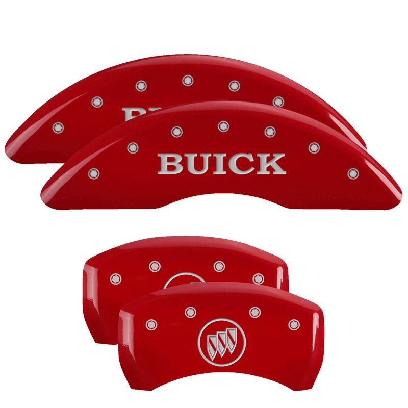 MGP Set Of 4: Red Finish, Silver Buick / Buick Shield Logo (2014-2017 Regal Sport Touring, Regal GS, Regal Premium) - 49012SBSHRD