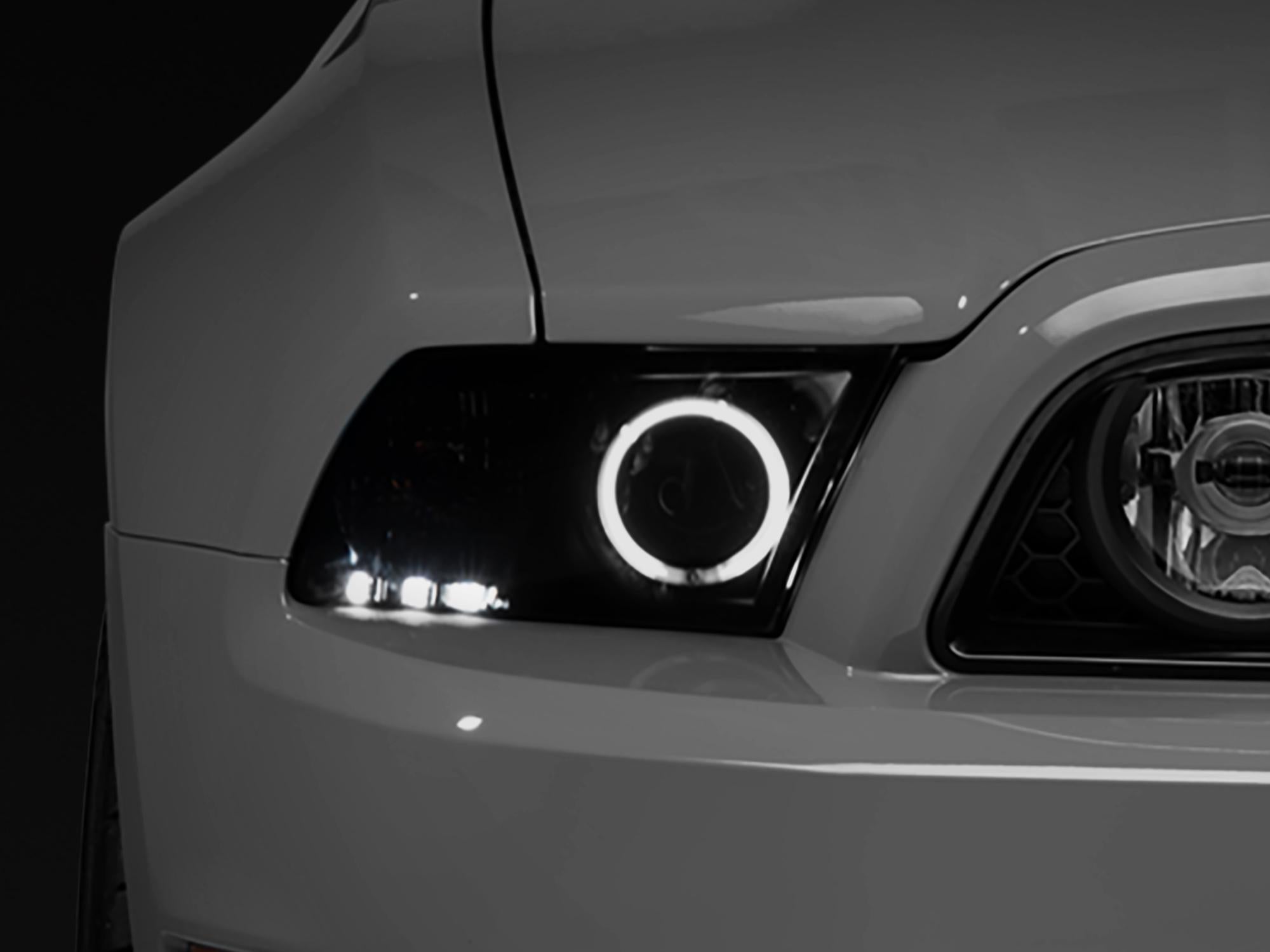 Raxiom 13-14 Ford Mustang w/ Factory HIDLED Halo Projector Headlights- Black Housing (Smoked Lens) - 49170