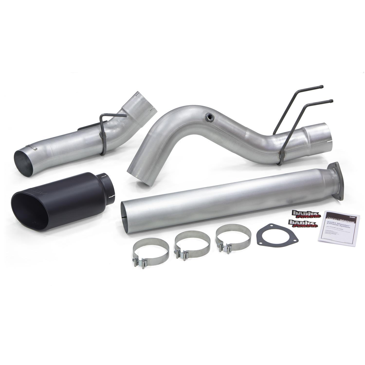 Banks Power Monster Exhaust System, 5-inch Single Exit, Black SideKick Tip for 2017-2020 Ford F250/F350/F450 6.7L Power Stroke, SCSB, CCSB, SCLB, CCLB including Dually Models - 49795-B