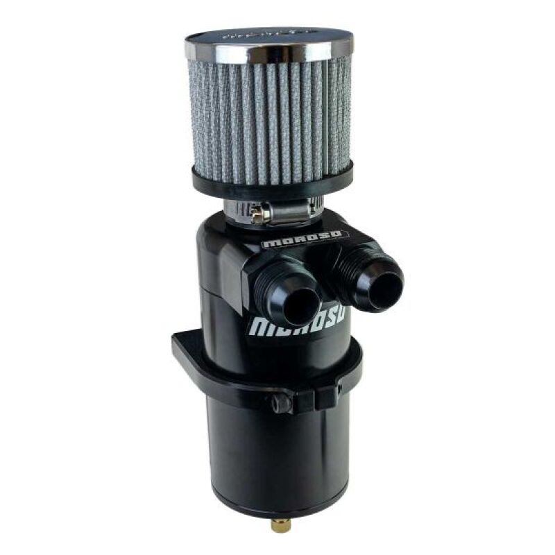 Moroso Billet Breather Tank Catch Can, Dual Inlet, Black, -12AN - 85416