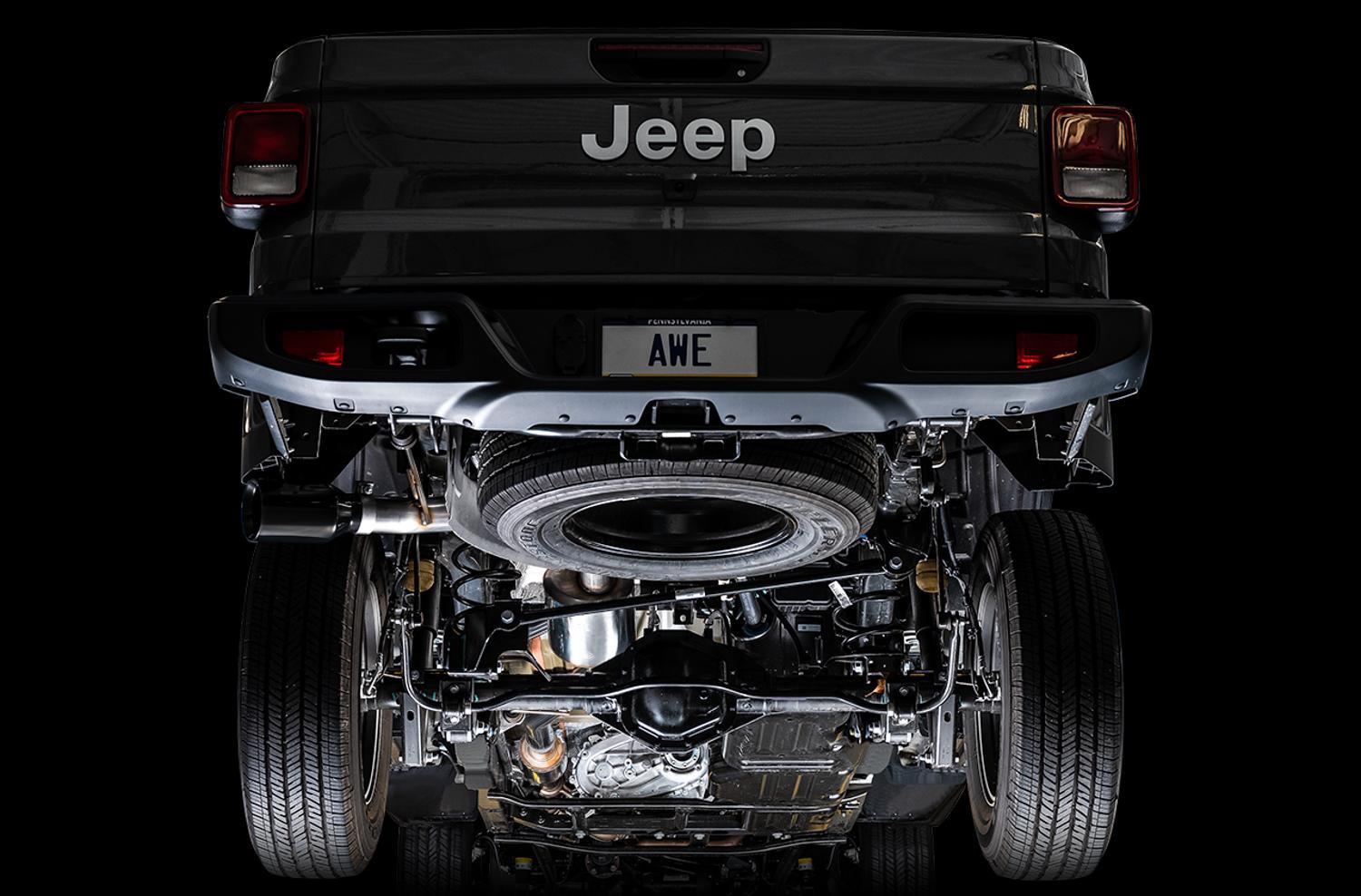 AWE Tread Edition Catback Single-Side Exhaust for Jeep JT 3.6L - Diamond Black Tip (2020-2021 Jeep Gladiator) - 3015-23103