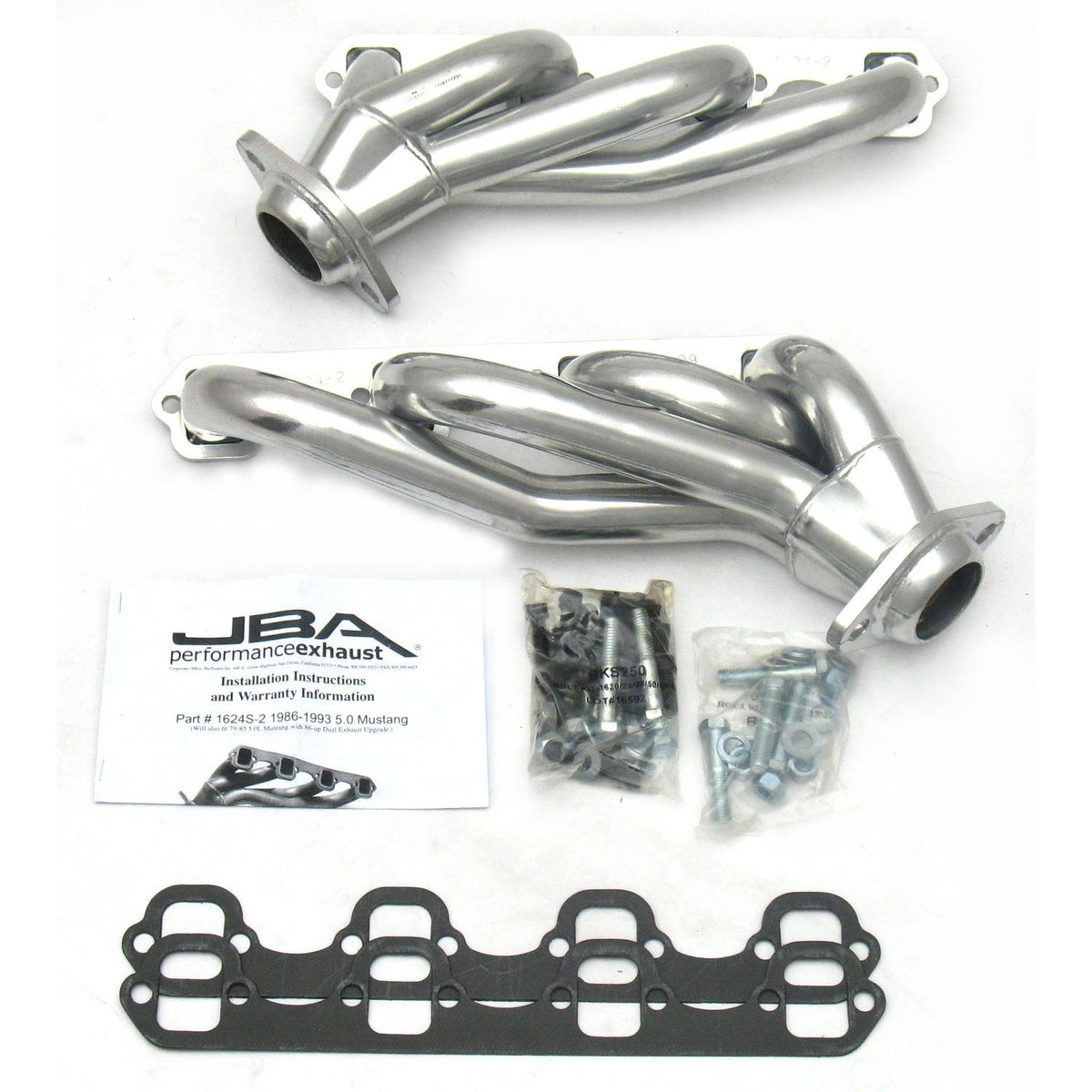 JBA 86-93 Mustang 5.0L 1-5/8" Sil Cer (1986-1993 Mustang,1986-1992 Lincoln Mark VII) - 1624S-2JS