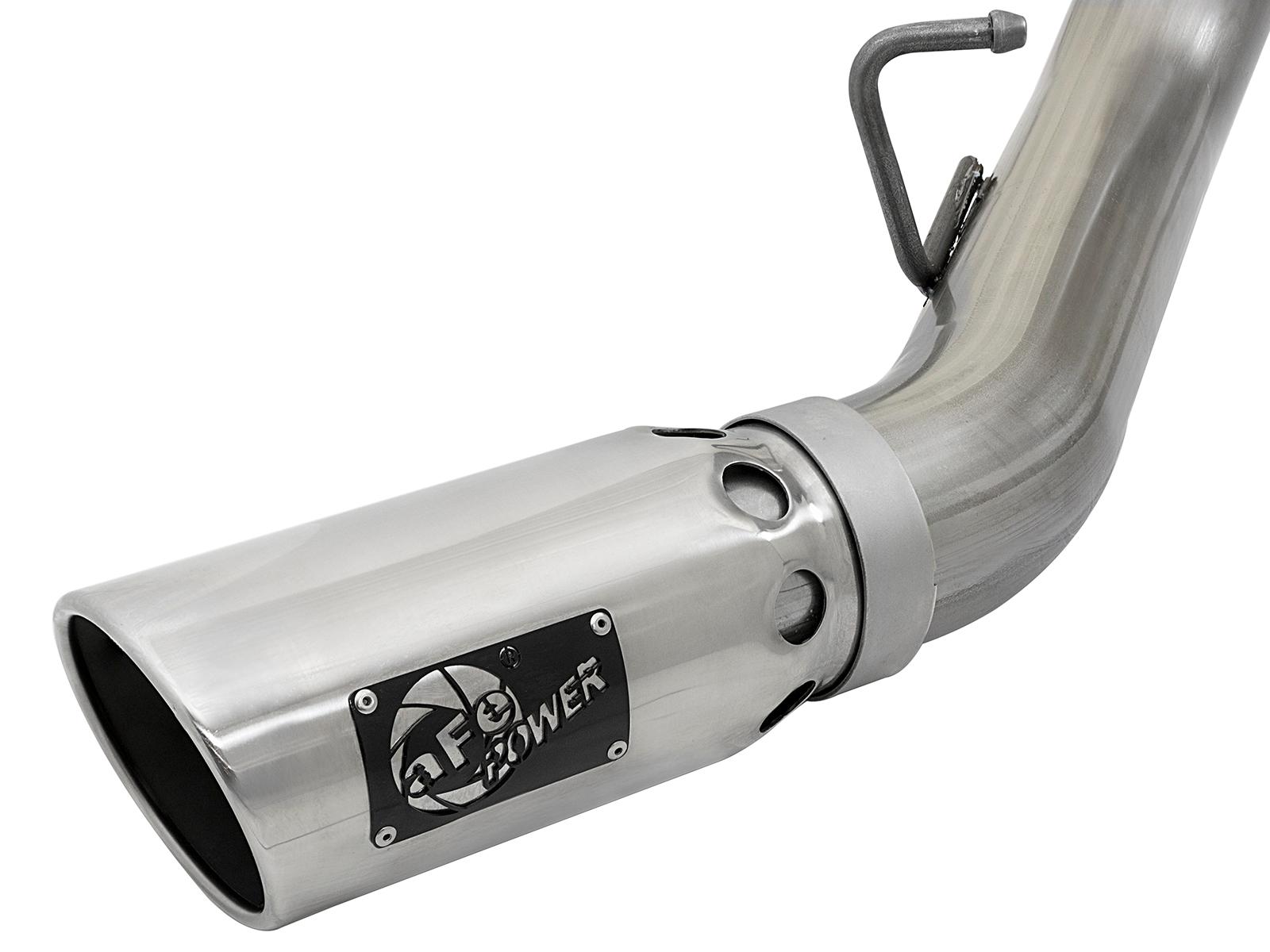 AFE Large Bore-HD 4 IN 409 Stainless Steel DPF-Back Exhaust w/ Dual Polished Tip (2017-2019 Silverado 2500 HD, Silverado 3500 HD, Sierra 2500 HD, Sierra 3500 HD) - 49-44086-P