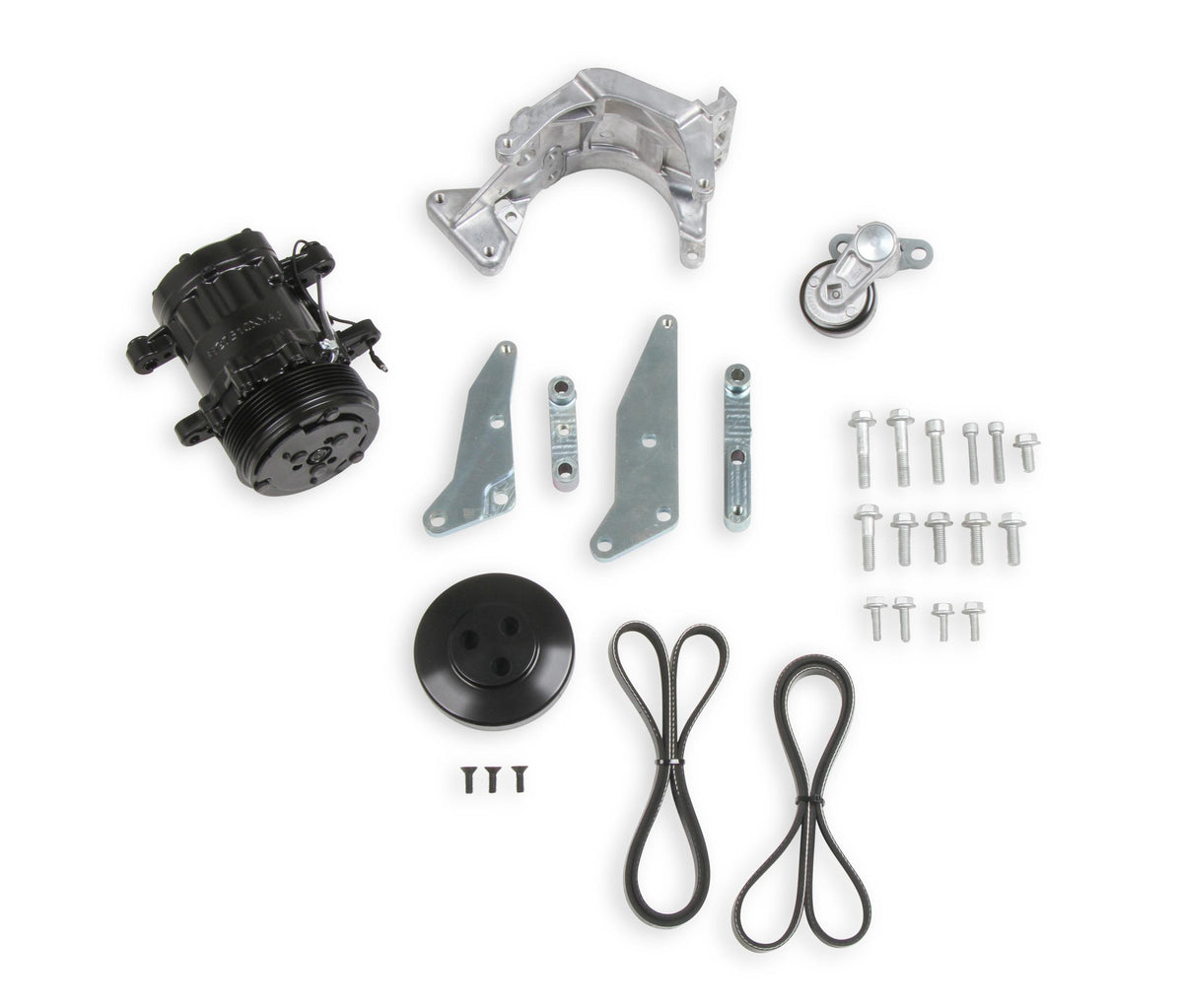 Holley Low LS Drive System (A/C) w/ Sanden SD7 Compressor - Passenger's Side- Black Finish.  - 20-160BK