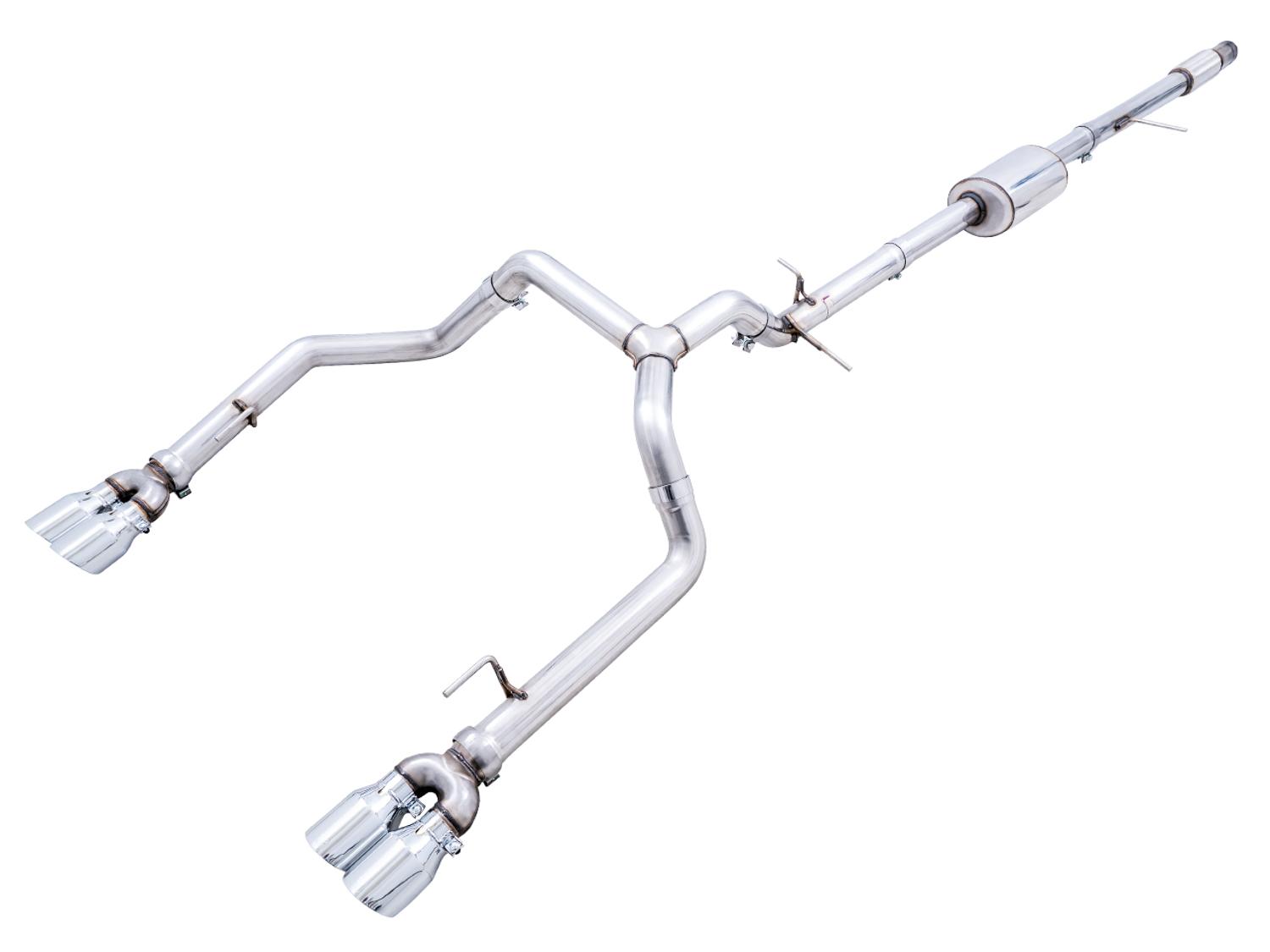 AWE 0FG Catback Split Rear Exit Exhaust for 4th Gen Silverado/Sierra 1500 5.3L (With Bumper Cutouts) - Quad Chrome Silver Tips - 3015-42201