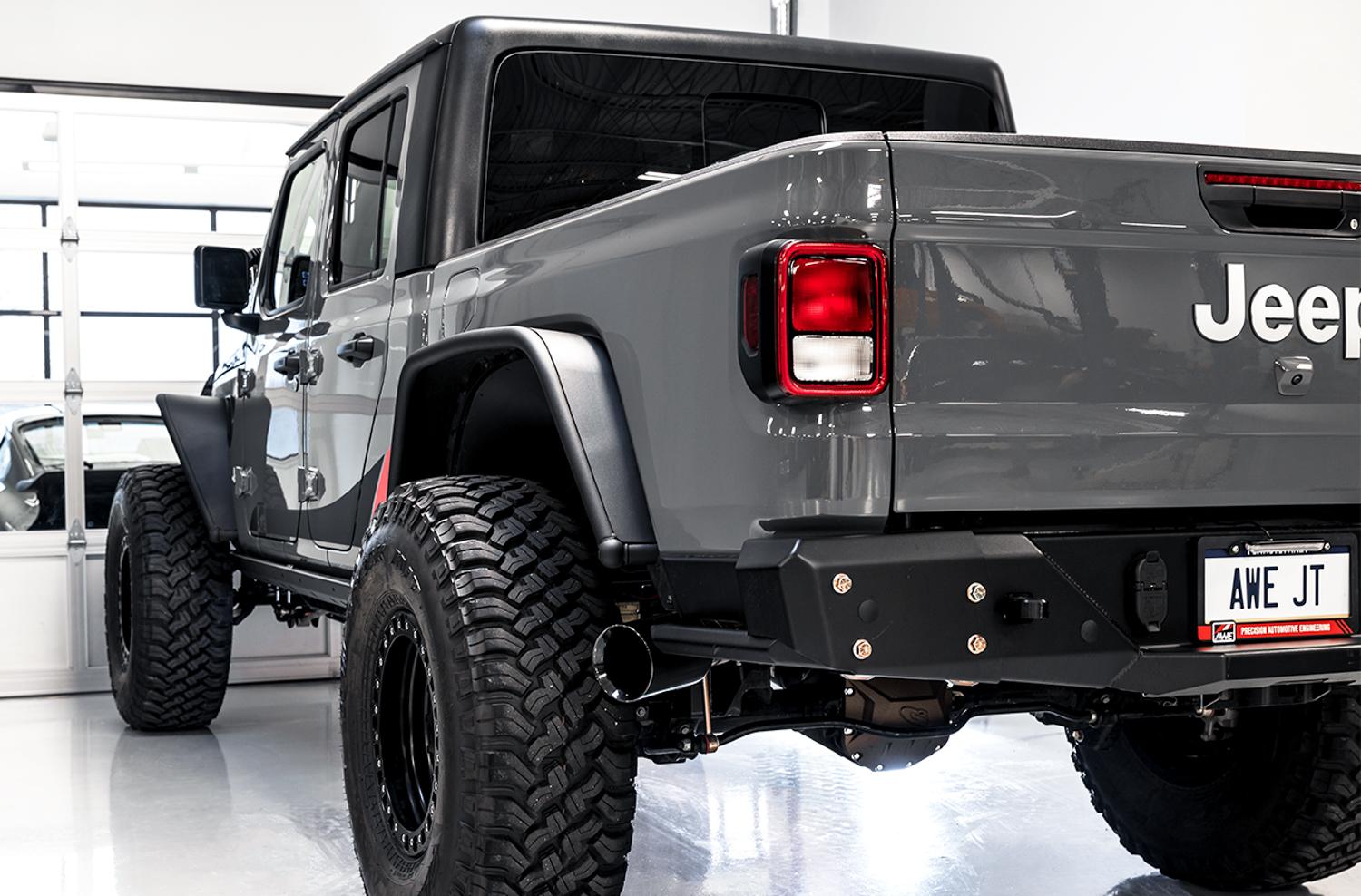 AWE Tread Edition Catback Dual Exhaust for Jeep JT 3.6L - Diamond Black Tips (2020-2021 Jeep Gladiator) - 3015-33101