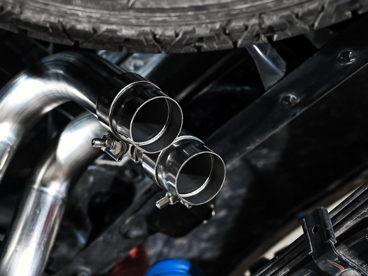 AWE 0FG Exhaust w/ Bashgaurd - Dual Diamond Black Tips (2016-2023 Tacoma 3.5L) - 3015-33826