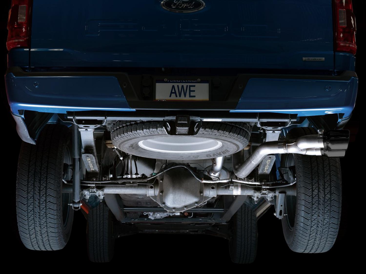 AWE 0FG 3" Dual Side Exit Catback Exhaust - 4.5" Diamond Silver Tips 2021-2025 F-150 2.7L / 3.5L / 5.0L) - 3015-23059