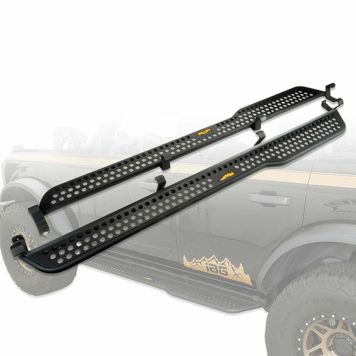 IAG Performance Full Length Ez-Step Add-On For 2021+ Ford Bronco 4 Door - Orange Logo (1 Pair) (2021-2025 Ford Bronco) - IAG-BDY-F2226OR
