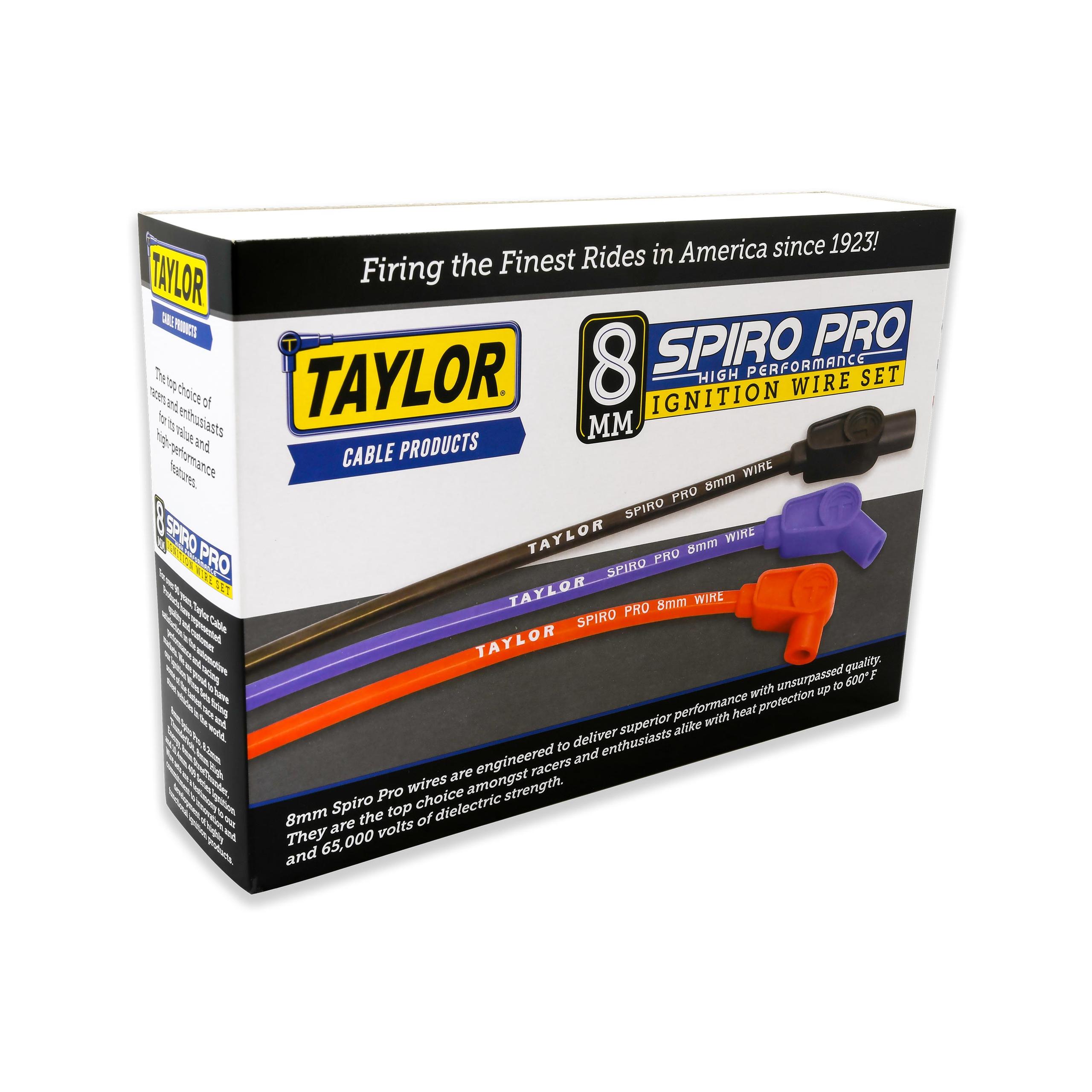 TAYLOR CABLE 8mm race fit Spiro-Pro 8in 135 black Spark Plug Wires - 76045