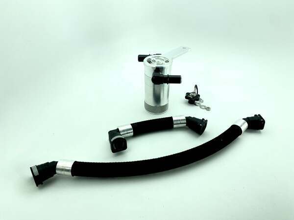 UPR Plug N Play Drivers Side Oil Clean Side Catch Can - Satin Silver (2024-2026 Mustang GT 5.0L) - 5049-292-CSCC