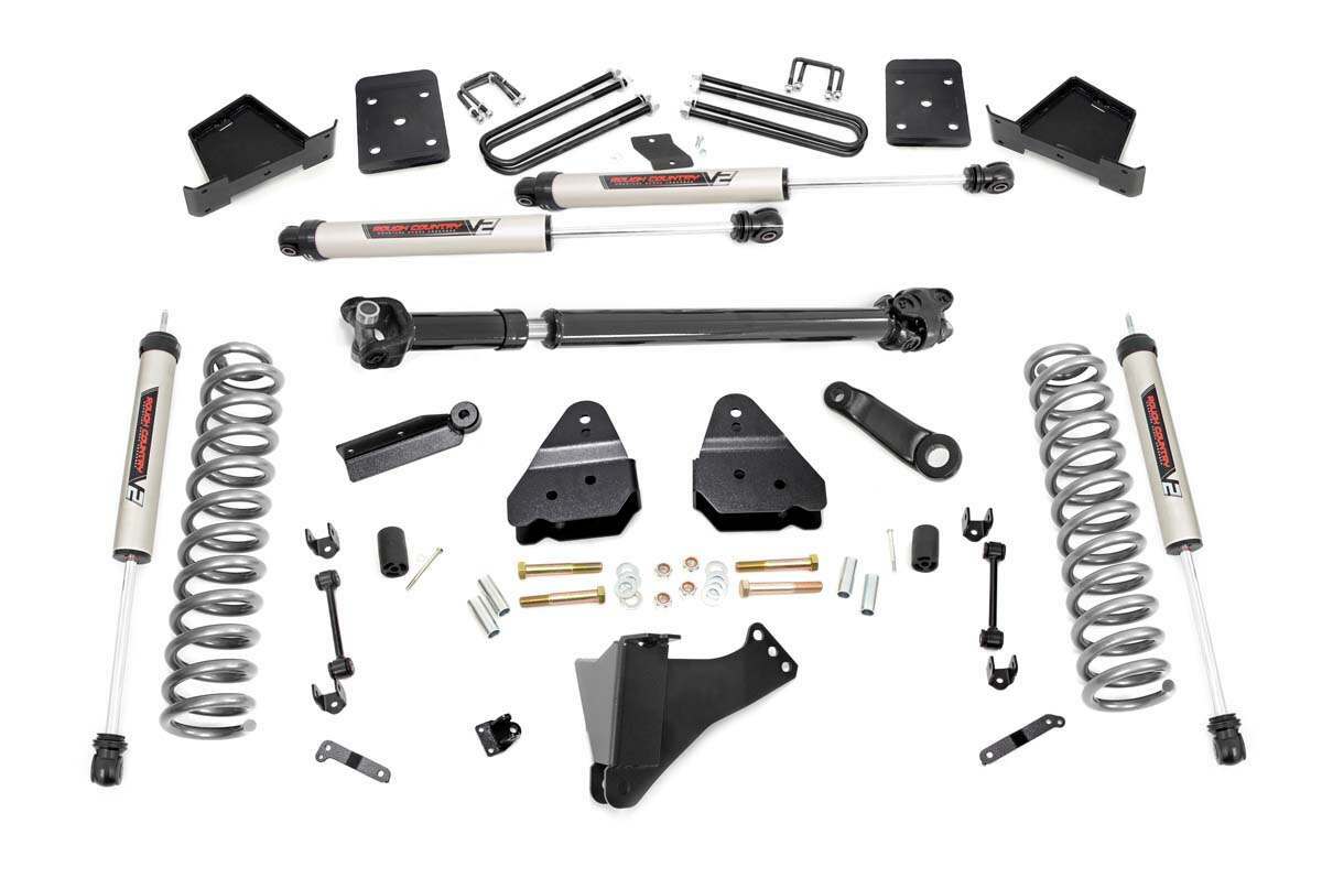 Rough Country 4.5in Ford Suspension Lift Kit w/Front Drive Shaft & V2 Shocks (17-20 F-250/350 4WD, Diesel) - 50671
