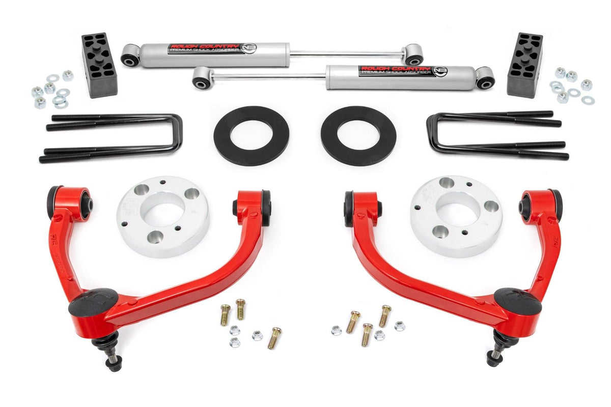 Rough Country 3 Inch Lift Kit Red Ford F-150 4WD (2009-2013) - 51013RED