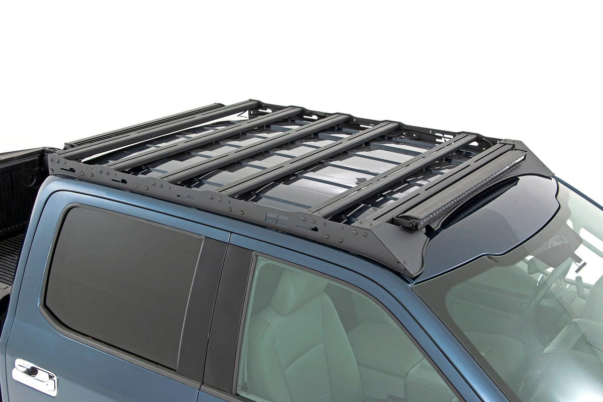 Rough Country Ford Roof Rack System w/Front and Rear Facing LEDs and 40 Inch Single Row Black Series Light Bar 15-18 Ford F-150 Rough Country - 51022