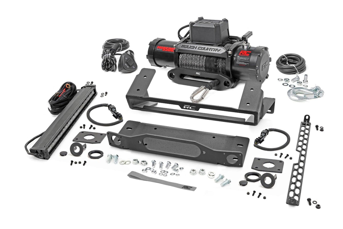 Rough Country Winch Mount with PRO9500S Winch and Black Series Light Bar (2021-2025 Ford Bronco with OE Modular Bumper) - 51095