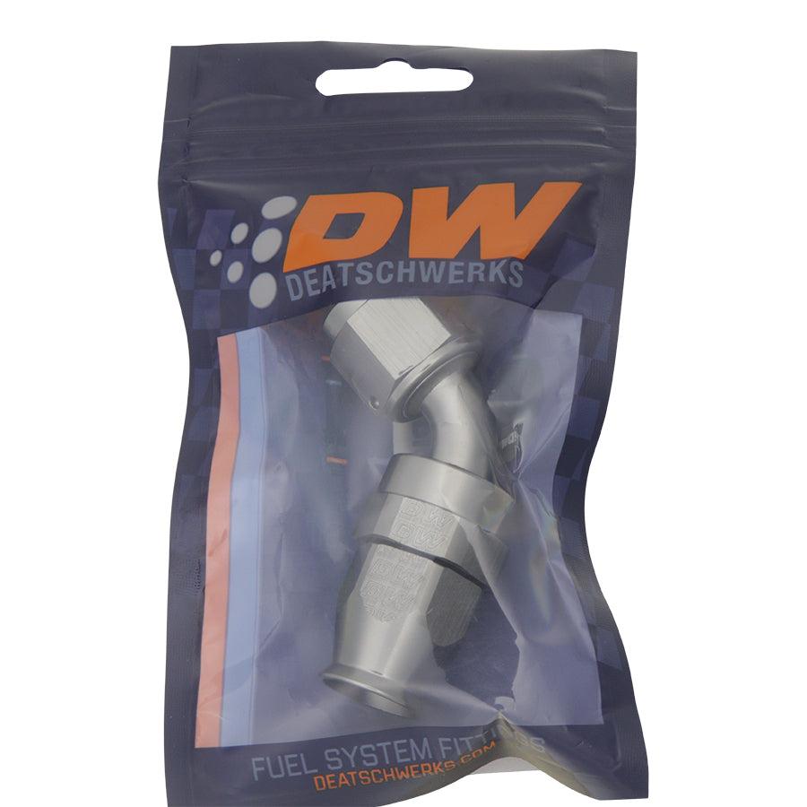 DeatschWerks 8 AN Female Flare Swivel (Incl Ferule/Olive) 60-Degree Hose End PTFE, Anodized DW Titanium - 6-02-0874