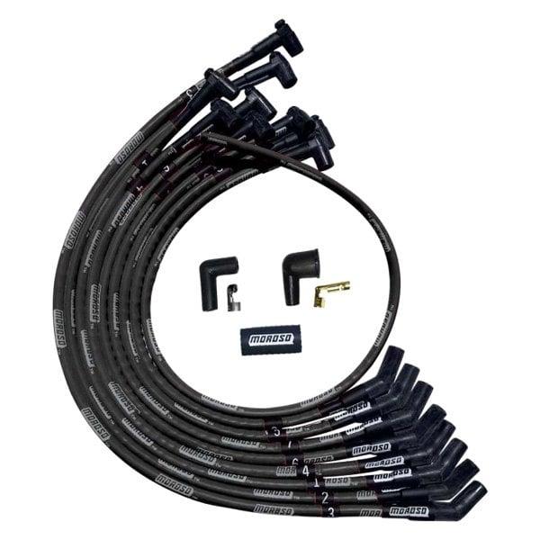 Moroso Wire Set Moroso Ultra Sbc Over The Valve Cover 135 Deg Plug Hei Sleeved, Black Wire - 51527