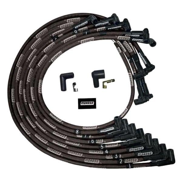 Moroso Wire Set Morso Ultra Sbc Under The Header 90 Deg Plug End Hei Sleeved, Black Wire - 51528