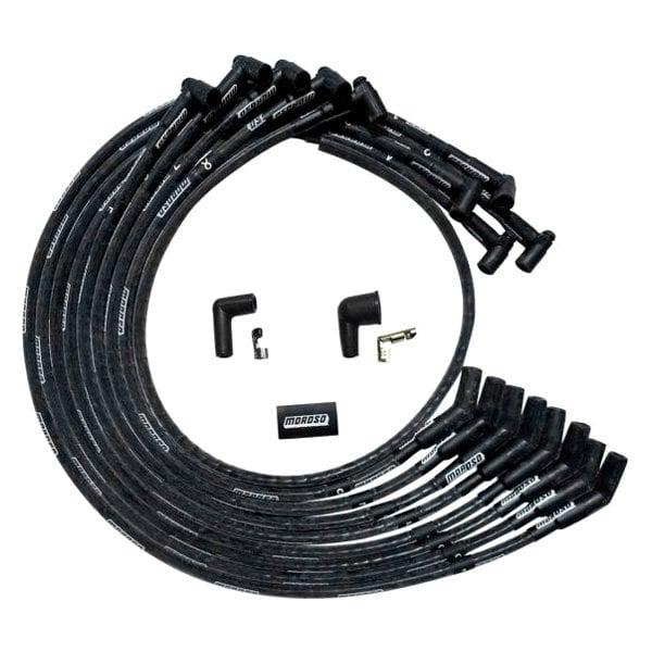 Moroso Wire Set Moroso Ultra Sbc Under The Header 135 Deg Plug End Hei Sleeved, Black Wire - 51530