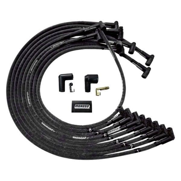 Moroso Wire Set Moroso Ultra Bbc Under The Header 90 Deg Plug End Hei Sleeved, Black Wire - 51543