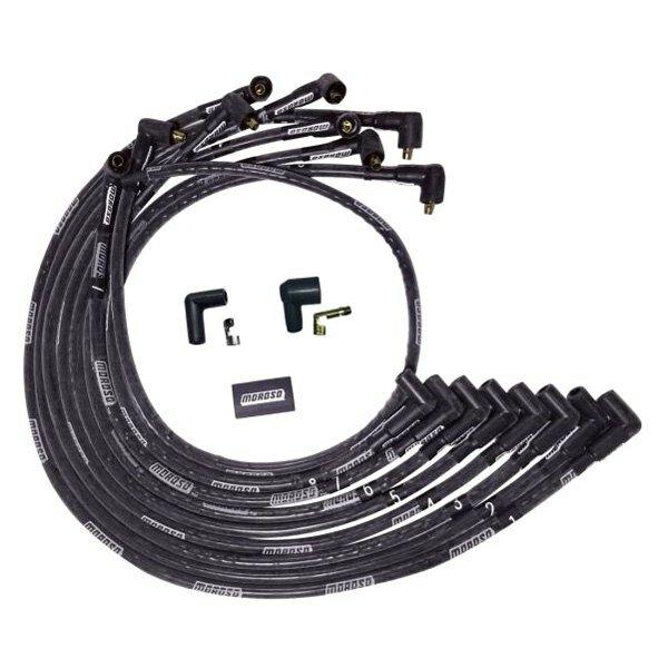 Moroso WIRE SET MOROSO ULTRA BBC UNDER THE HEADER 90 DEG PLUG END NON HEI SLEEVED, BLACK WIRE - 51544
