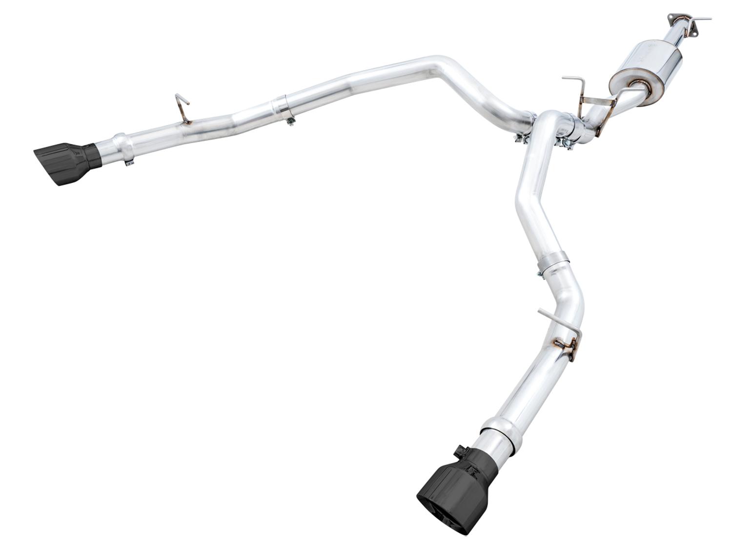 AWE 0FG Dual Rear Exit Catback for 5th Gen RAM 1500 5.7L (with bumper cutouts) - Diamond Black Tips - 3015-33006