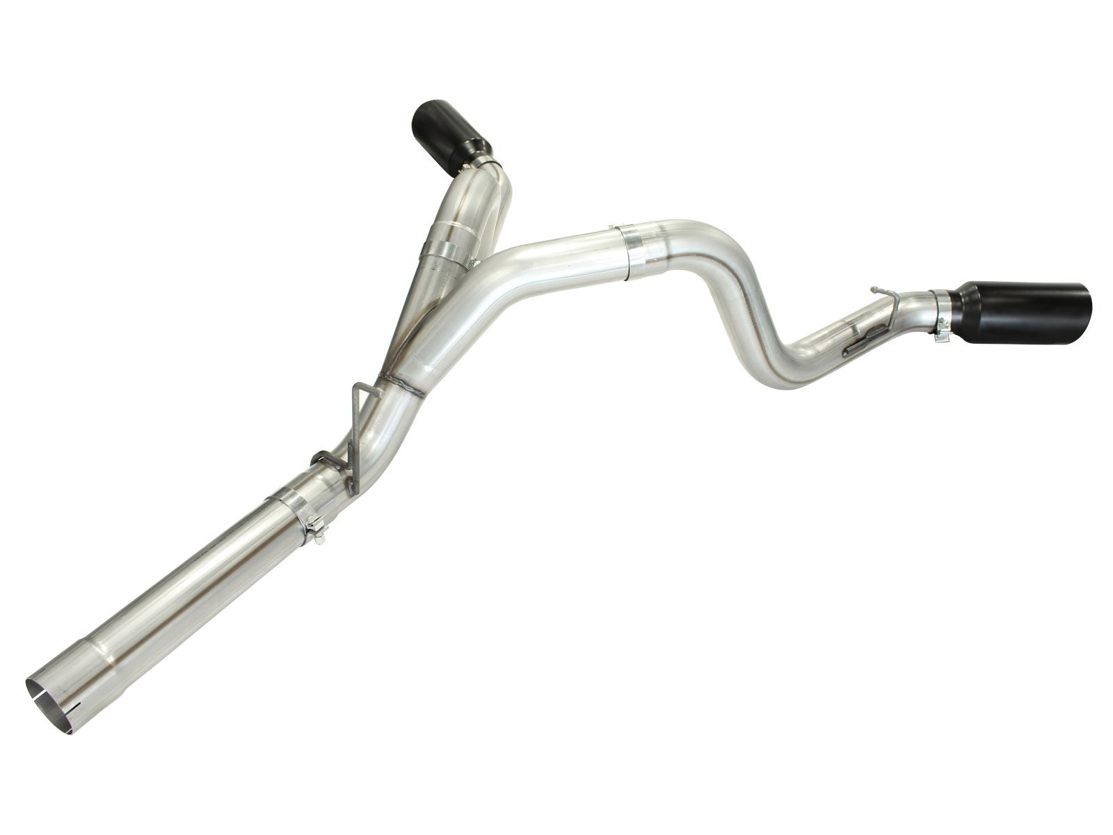 AFE Large Bore-HD 4 IN 409 Stainless Steel DPF-Back Exhaust System w/ Dual Black Tip (2011-2016 Silverado 2500 HD, Silverado 3500 HD, Sierra 2500 HD, Sierra 3500 HD) - 49-44043-B