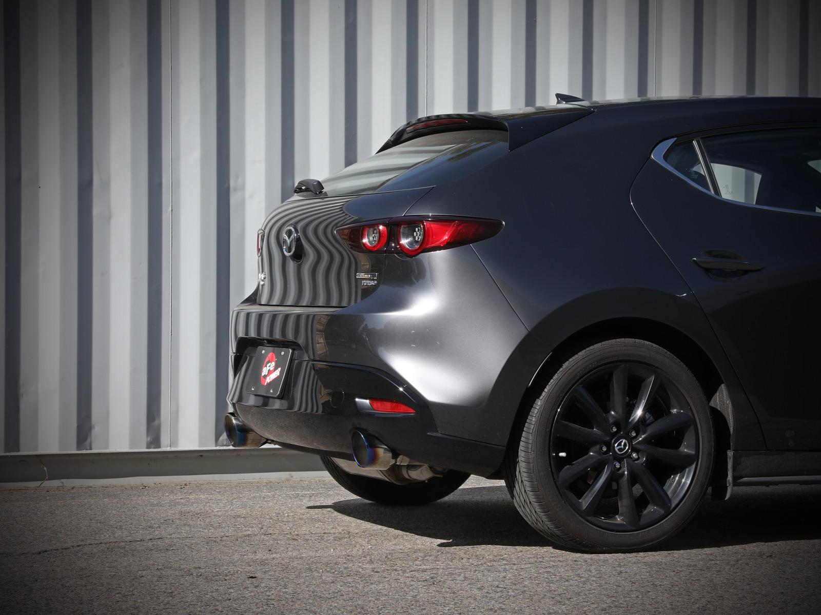 aFe Takeda 2.5" 304 Stainless Steel Axle-Back Exhaust System - Blue Flame Tip (2019-2022 Mazda 3 2.5L) - 49-37023-L