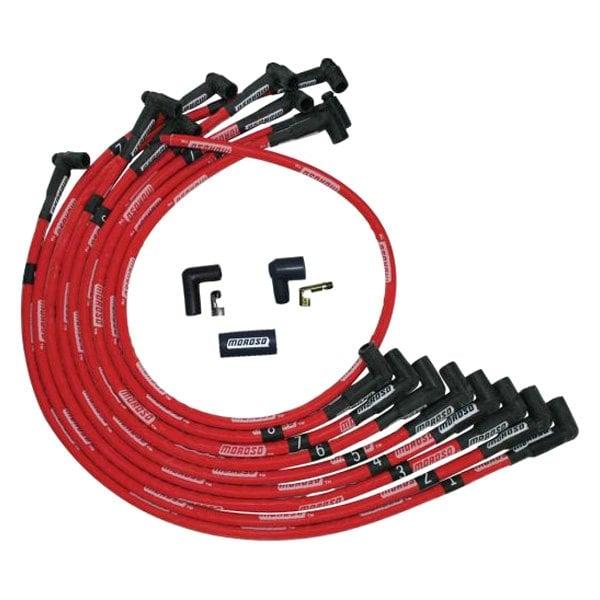Moroso Wire Set Moroso Ultra Red Sleeved Sbc Over The Valve Cover 90 Deg Plug Hei - 52525