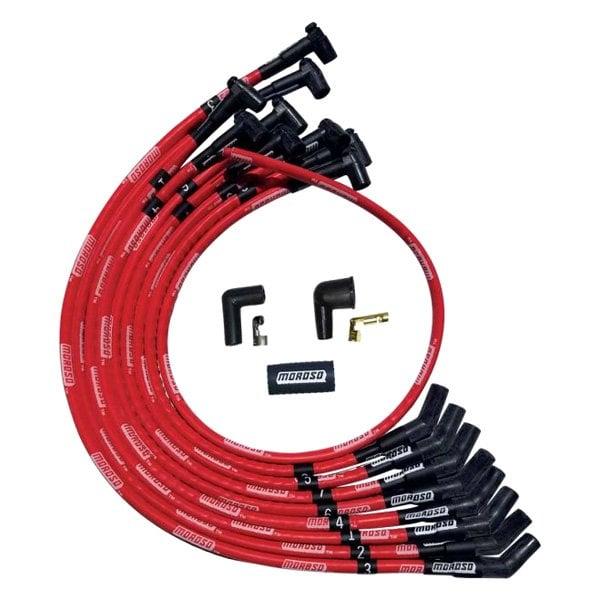 Moroso Wire Set Moroso Ultra Sleeved Red Sbc Over The Valve Cover 135 Deg Plug Hei, Red Wire - 52527