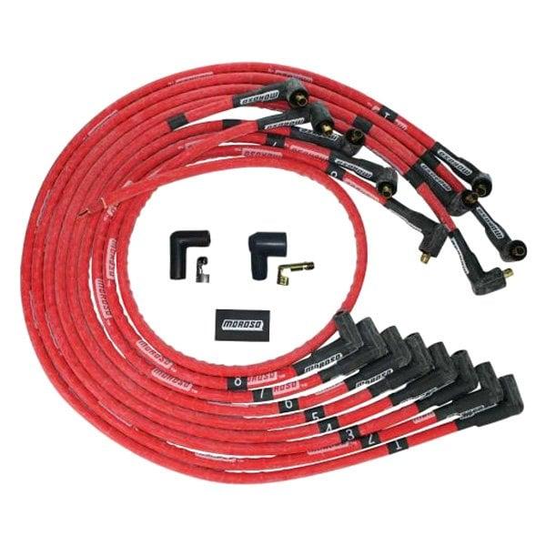 Moroso Wire Set Moroso Ultra Sleeved Red Sbc Under The Header 90 Deg Plug Non-Hei. Red Wire - 52529