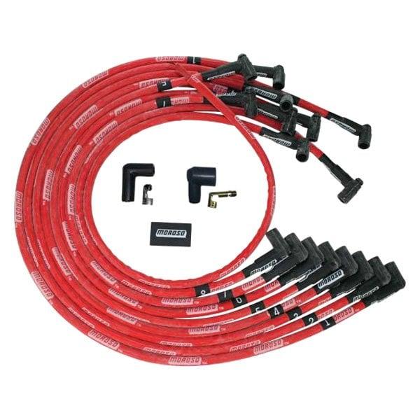 Moroso Wire Set Moroso Ultra Sleeved Red Bbc Under The Header 90 Deg Plug Boots Hei, Red Wire - 52543
