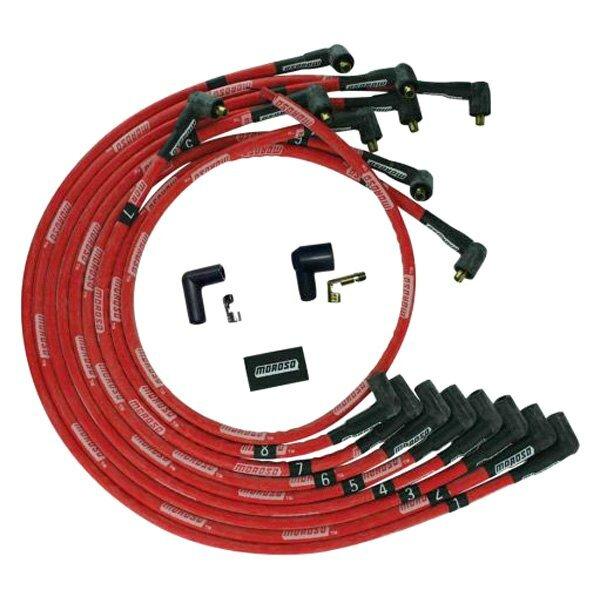 Moroso WIRE SET MOROSO ULTRA SLEEVED RED BBC UNDER THE HEADER 90 DEG PLUG BOOTS N-HEI, RED WIRE - 52544