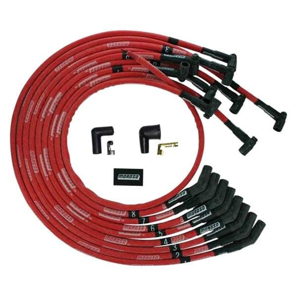 Moroso Wire Set Moroso Ultra Sleeved Red Bbc Under The Header 135 Deg Plug Boot Hei, Red Wire - 52545