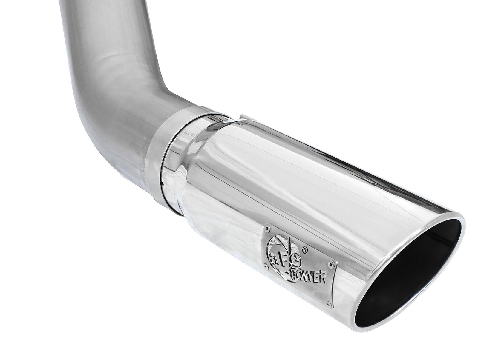 AFE Large Bore-HD 5 IN 409 Stainless Steel DPF-Back Exhaust System w/Polished Tip (2013-2018 2500, 3500) - 49-42051-1P