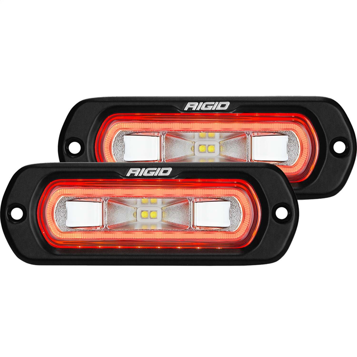 RIGID Industries Rigid Sr-L Series Off-Road Spreader Pod, Flush Mount, Red Halo, Pair - 53222