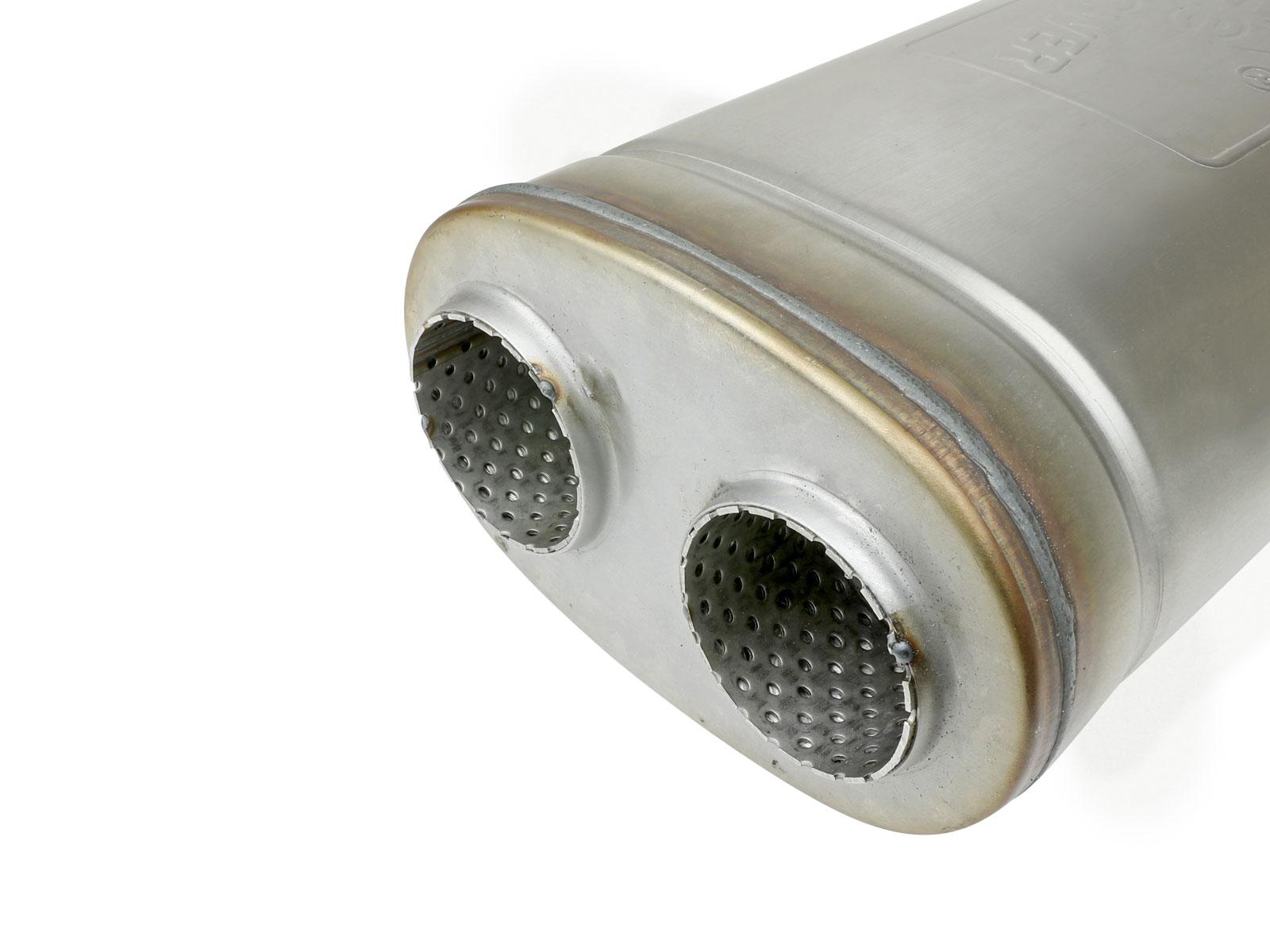 AFE MACH Force-Xp 409 Stainless Steel Muffler 2-1/2 IN Dual Inlet/Dual Outlet 5 IN H x 8 IN W x 18 IN L - Oval Body - 49M00052