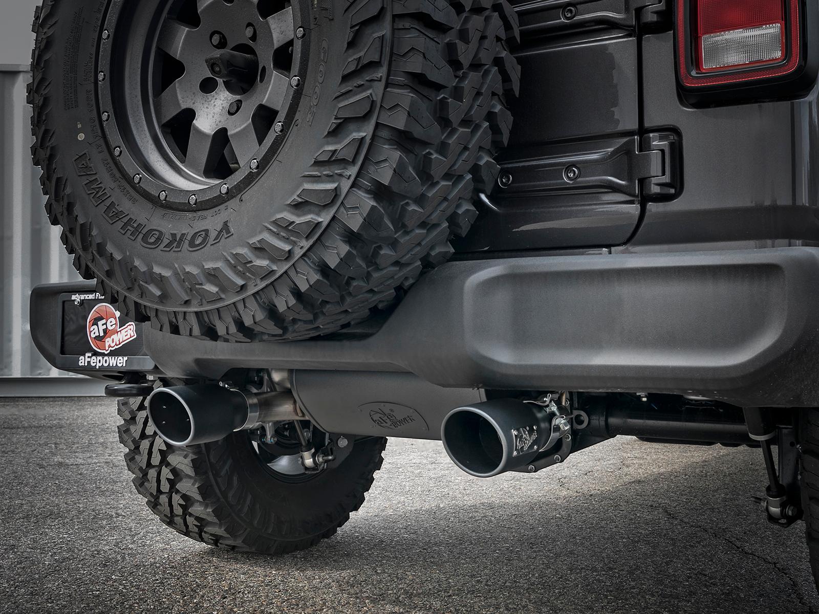 AFE MACH Force-Xp Cat-Back Exhaust w/ Dual Black Tip (2018-2021 Wrangler, Wrangler) - 49-48076-B