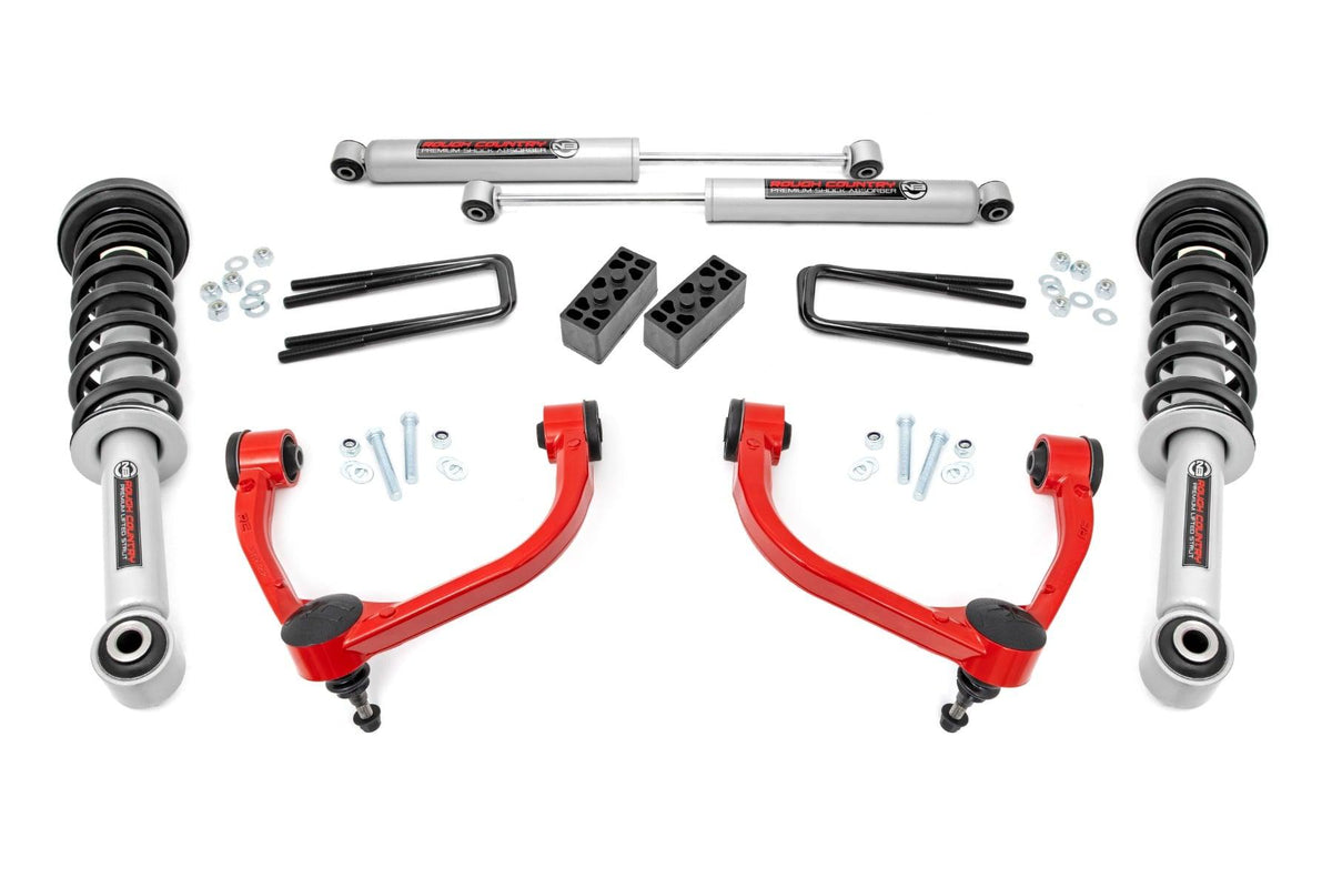 Rough Country 3 Inch Lift Kit N3 Struts Red Ford F-150 4WD (2009-2013) - 54431RED