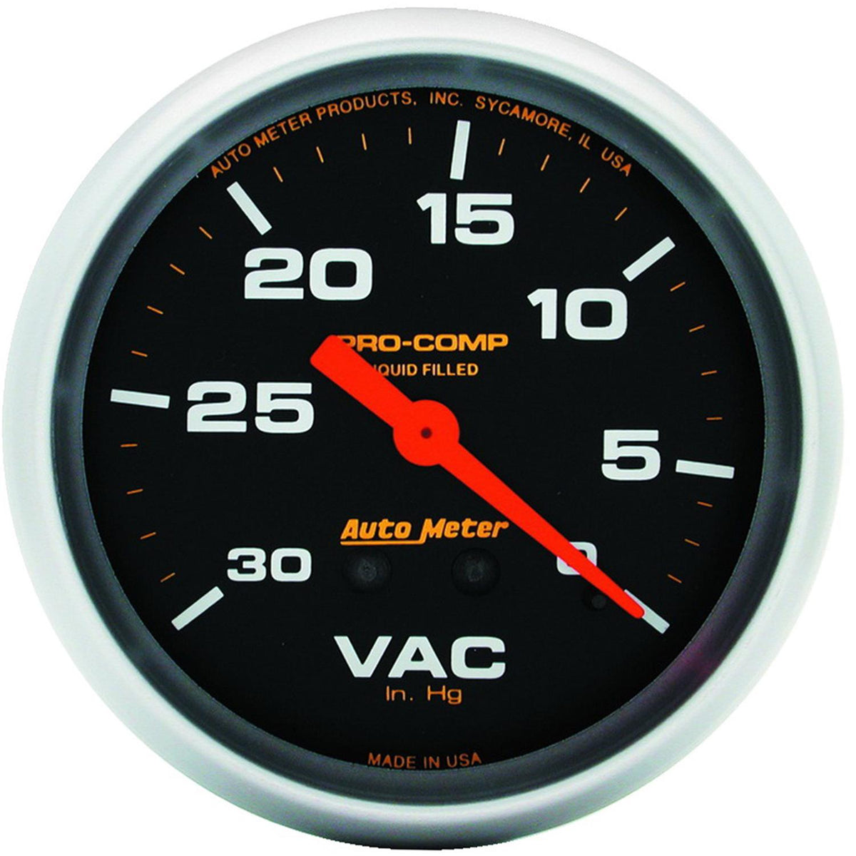 Auto Meter 2-5/8" VACUUM, 0-30 IN HG, LIQUID FILLED, PRO-COMP - 5484
