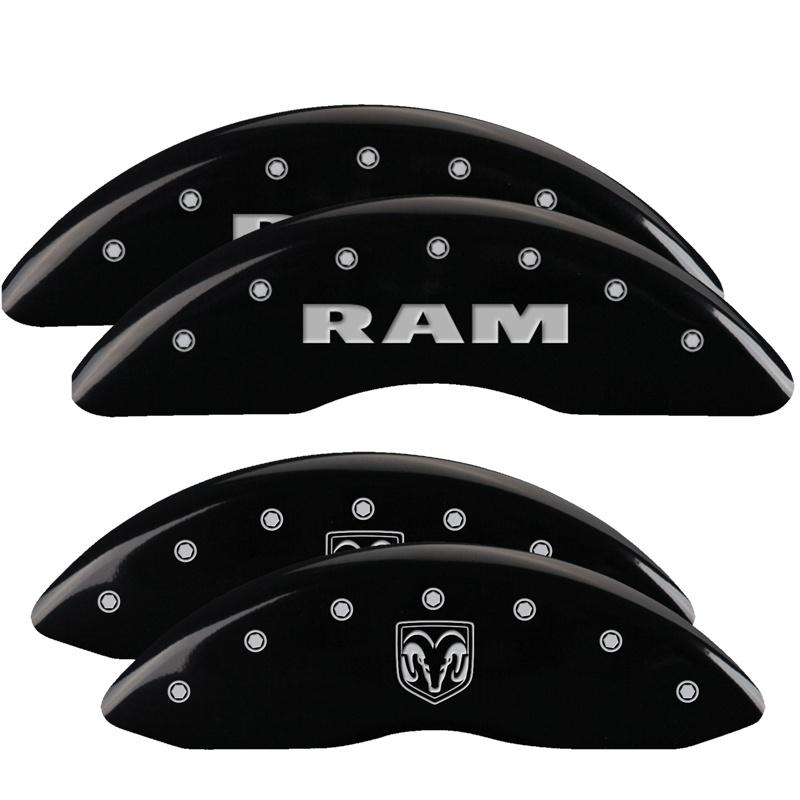 MGP Set Of 4: Black Finish, Silver Ram / Ramhead (2011-2018 Ram 2500, Ram 3500) - 55002SRMHBK