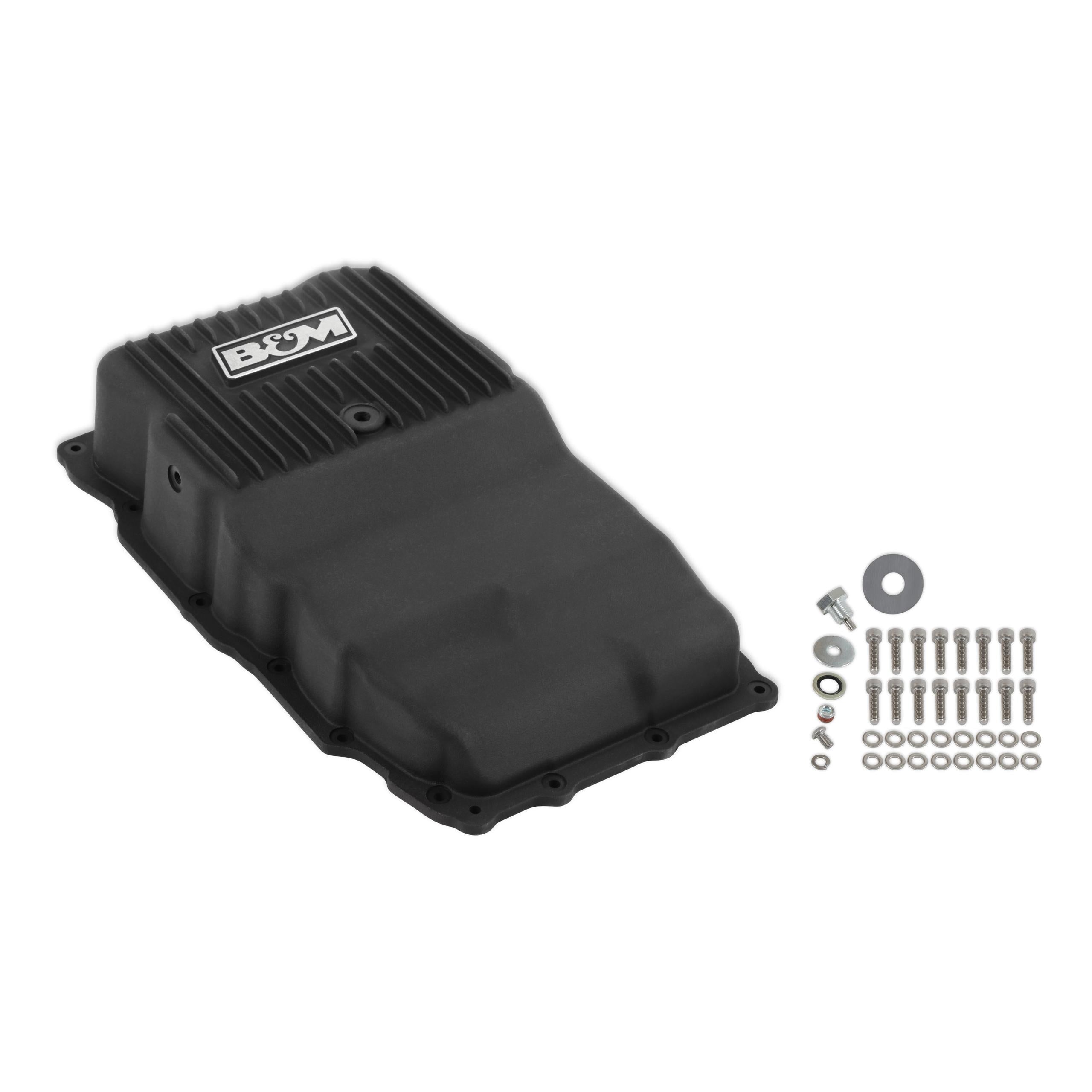 B&M Hi-Tek Heavy-Duty Deep Transmission Pan-GM 10L80- Aluminum-Black Anodized - 71401