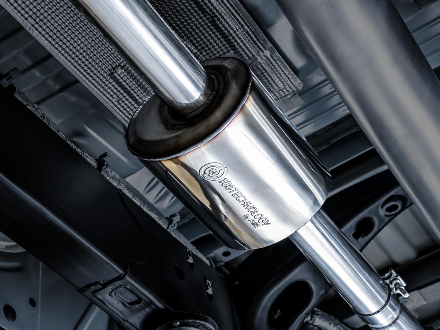 AWE 0FG Catback Dual Side Exit Exhaust for 4th Gen Silverado/Sierra 1500 5.3L (Flat Bumper) - Chrome Silver Tips - 3015-22207