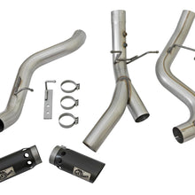 AFE Large Bore-HD 4 IN 409 Stainless Steel DPF-Back Exhaust System w/ Dual Black Tip (2017-2019 Silverado 2500 HD, Silverado 3500 HD, Sierra 2500 HD, Sierra 3500 HD) - 49-44086-B