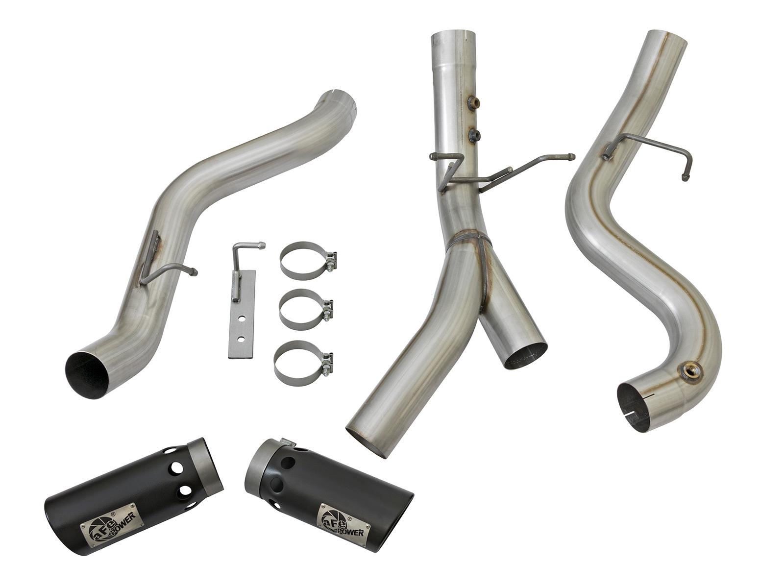 AFE Large Bore-HD 4 IN 409 Stainless Steel DPF-Back Exhaust System w/ Dual Black Tip (2017-2019 Silverado 2500 HD, Silverado 3500 HD, Sierra 2500 HD, Sierra 3500 HD) - 49-44086-B
