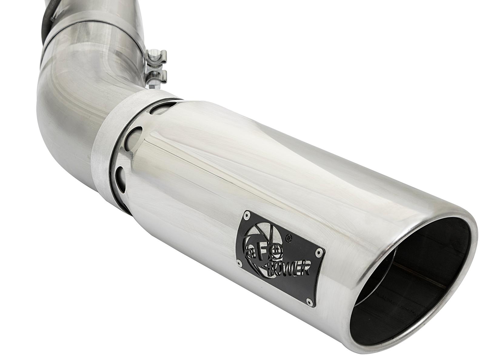 AFE Large Bore-HD 4 IN 409 Stainless Steel DPF-Back Exhaust System w/Polished Tip (2017-2019 Silverado 2500 HD, Silverado 3500 HD, Sierra 2500 HD, Sierra 3500 HD) - 49-44085-P