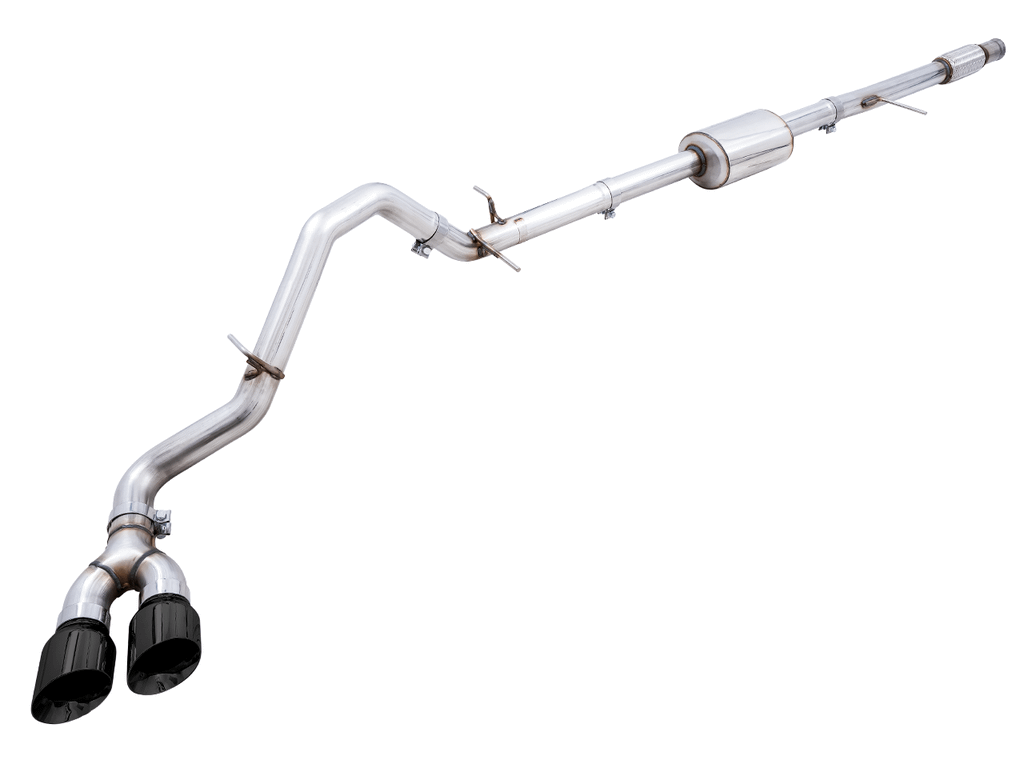 AWE 0FG Catback Dual Side Exit Exhaust for 4th Gen Silverado/Sierra 1500 5.3L (Flat Bumper) - Diamond Black Tips - 3015-23208