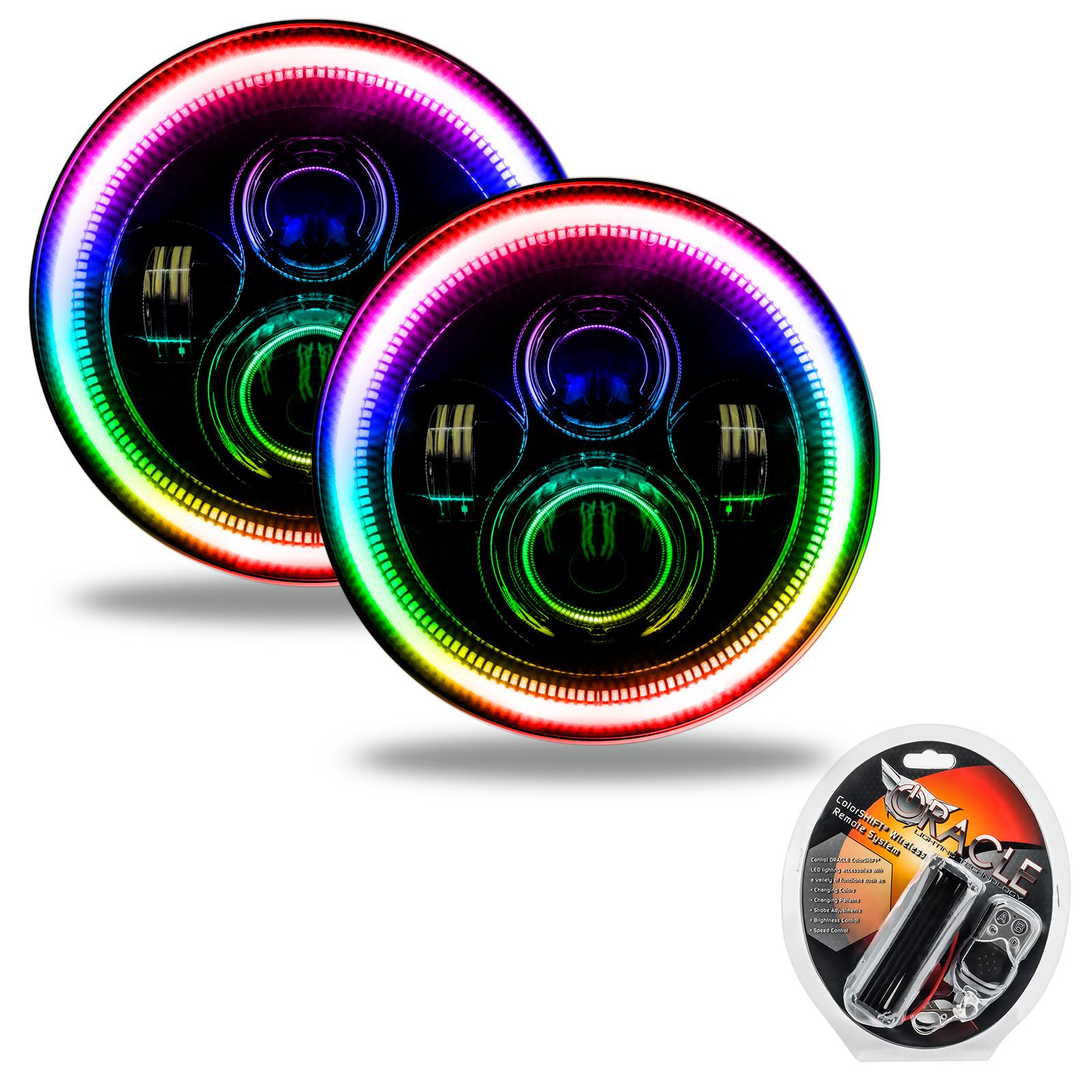 Oracle Lighting 7 In. High Powered Led Headlights, Black Bezel, Colorshift (2007-2021 Wrangler, Wrangler JK) - 5769-330