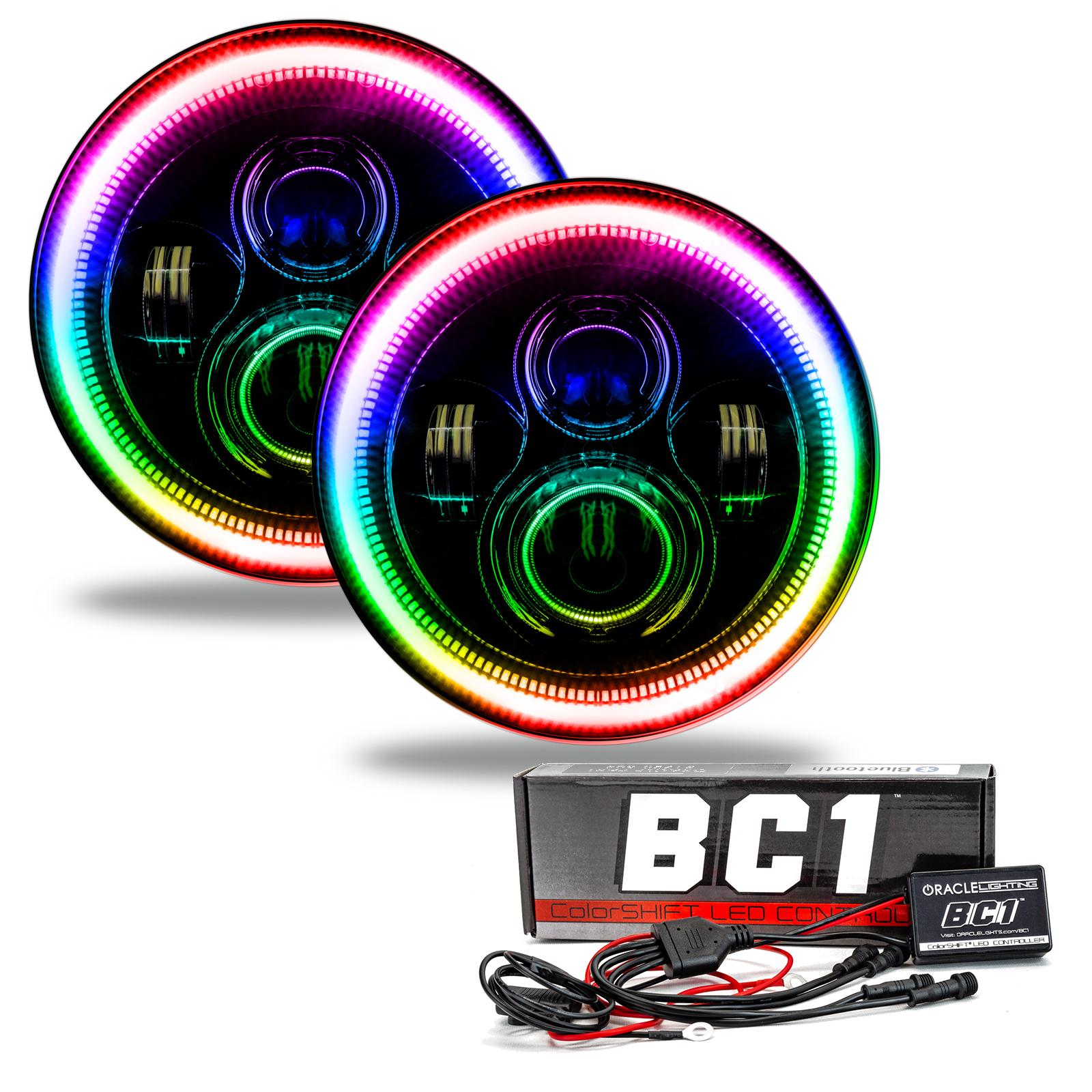 Oracle Lighting 7 In. High Powered Led Headlights, Black Bezel, Colorshift - Bc1 (2007-2021 Wrangler) - 5769-335
